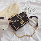 Rivets Diamond Leather Flap Small Square Shoulder Bag