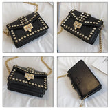 Rivets Diamond Leather Flap Small Square Shoulder Bag