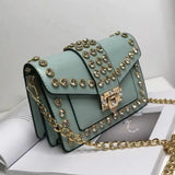 Rivets Diamond Leather Flap Small Square Shoulder Bag