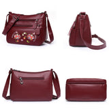 Embroidered Flower Pattern Ladies Shoulder Bags Leather Crossbody Bag