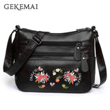 Embroidered Flower Pattern Ladies Shoulder Bags Leather Crossbody Bag