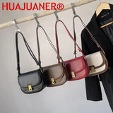 Retro Leather Saddle Shoulder Bag Flap Crossbody for Women