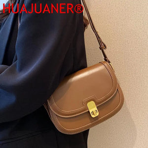 Retro Leather Saddle Shoulder Bag Flap Crossbody for Women