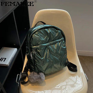 Fur Ball Women's Backpack Space Down Cotton School Travel BookBag Mochilas