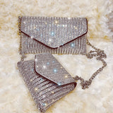Rhinestone Chain Clutch Evening Bag Silver Crystal Handbag