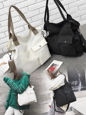 Large Canvas Tote Bag Solid Colors Casual Shoulder Crossbody Travel Purse