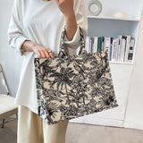 Women's Jacquard Embroidery Top Handle Beach Tote Bag
