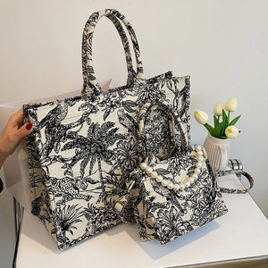 Women's Jacquard Embroidery Top Handle Beach Tote Bag