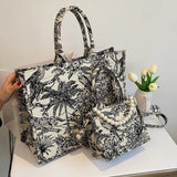 Women's Jacquard Embroidery Top Handle Beach Tote Bag