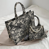 Women's Jacquard Embroidery Top Handle Beach Tote Bag