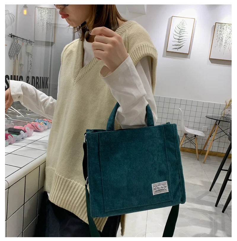 Corduroy Shoulder Bag Solid Buckle Messenger Bag