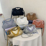 Stripe Chain Crossbody Shoulder Bag Triangle Handle Tote Clutch