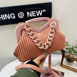 Stripe Chain Crossbody Shoulder Bag Triangle Handle Tote Clutch