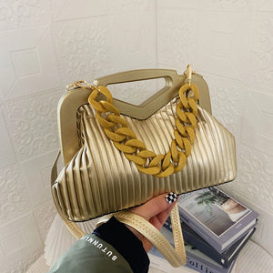 Stripe Chain Crossbody Shoulder Bag Triangle Handle Tote Clutch
