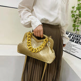 Stripe Chain Crossbody Shoulder Bag Triangle Handle Tote Clutch