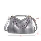 Stripe Chain Crossbody Shoulder Bag Triangle Handle Tote Clutch