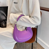 Half Moon Chain Leather Crossbody Bag for Women in Purple Pink
