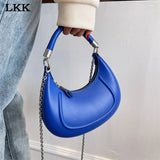 Half Moon Chain Leather Crossbody Bag for Women in Purple Pink