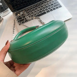 Half Moon Chain Leather Crossbody Bag for Women in Purple Pink