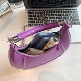 Half Moon Chain Leather Crossbody Bag for Women in Purple Pink