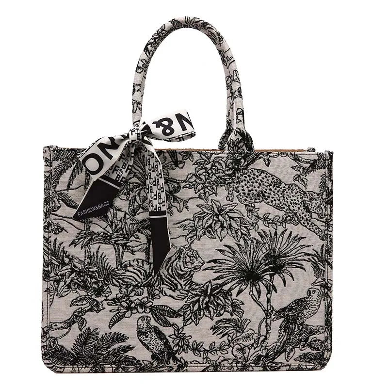 Women's Jacquard Embroidery Shoulder Bag Canvas Tote