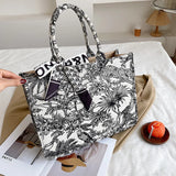 Women's Jacquard Embroidery Shoulder Bag Canvas Tote