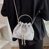 Diamond Decorative Chain Shoulder Bucket Bag for Women
