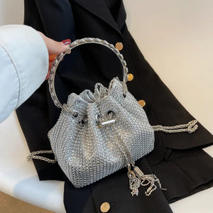 Diamond Decorative Chain Shoulder Bucket Bag for Women
