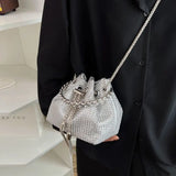 Diamond Decorative Chain Shoulder Bucket Bag for Women