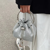 Diamond Decorative Chain Shoulder Bucket Bag for Women