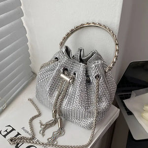 Diamond Decorative Chain Shoulder Bucket Bag for Women