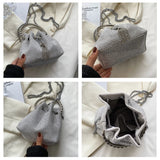 Diamond Decorative Chain Shoulder Bucket Bag for Women