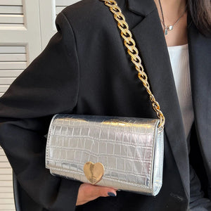 Silver Evening Shoulder Bag Women Diamond Chains Purse Small