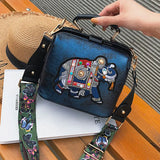 Elephant Embroidered Crossbody Bag PU Leather Handbag