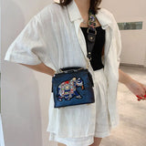 Elephant Embroidered Crossbody Bag PU Leather Handbag