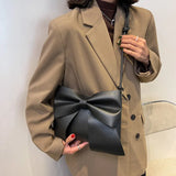 Solid Leather Bow Flap Women's Crossbody Handbag