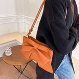 Solid Leather Bow Flap Women's Crossbody Handbag