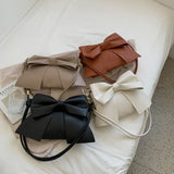 Solid Leather Bow Flap Women's Crossbody Handbag