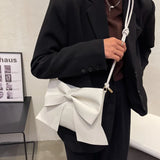 Solid Leather Bow Flap Women's Crossbody Handbag