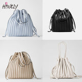 Striped Bucket Bag Women's Shoulder Crossbody Bag PU Leather