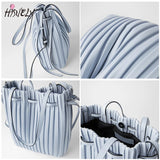 Striped Bucket Bag Women's Shoulder Crossbody Bag PU Leather