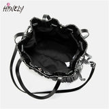 Striped Bucket Bag Women's Shoulder Crossbody Bag PU Leather