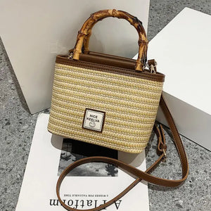 Straw Bucket Bag for Women Summer Lady Travel Purse Shoulder Crossbody