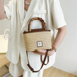 Straw Bucket Bag for Women Summer Lady Travel Purse Shoulder Crossbody