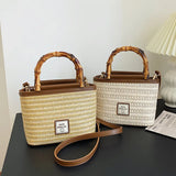 Straw Bucket Bag for Women Summer Lady Travel Purse Shoulder Crossbody