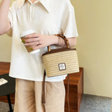 Straw Bucket Bag for Women Summer Lady Travel Purse Shoulder Crossbody