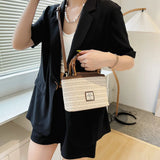 Straw Bucket Bag for Women Summer Lady Travel Purse Shoulder Crossbody