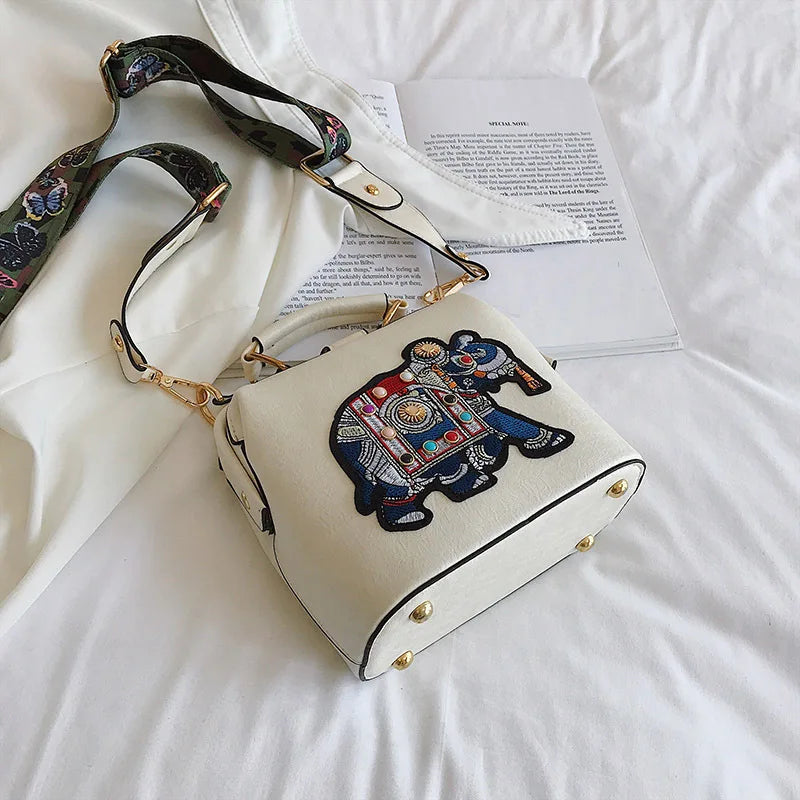 Embroidered Elephant Crossbody Bag Vintage Clutch Tote