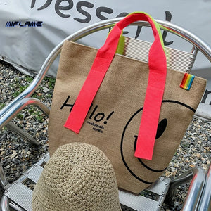 Woman Cotton Linen Printed Tote Bag Purses Sac