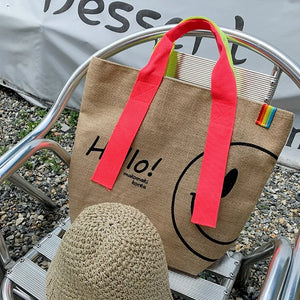 Cotton & Linen Printed Tote Bag, Large Capacity, Casual Shopping Purse